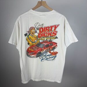 Vintage Dirty Dicks Crab House Racing NASCAR Y2K Humor Pocket T Shirt Size Large
